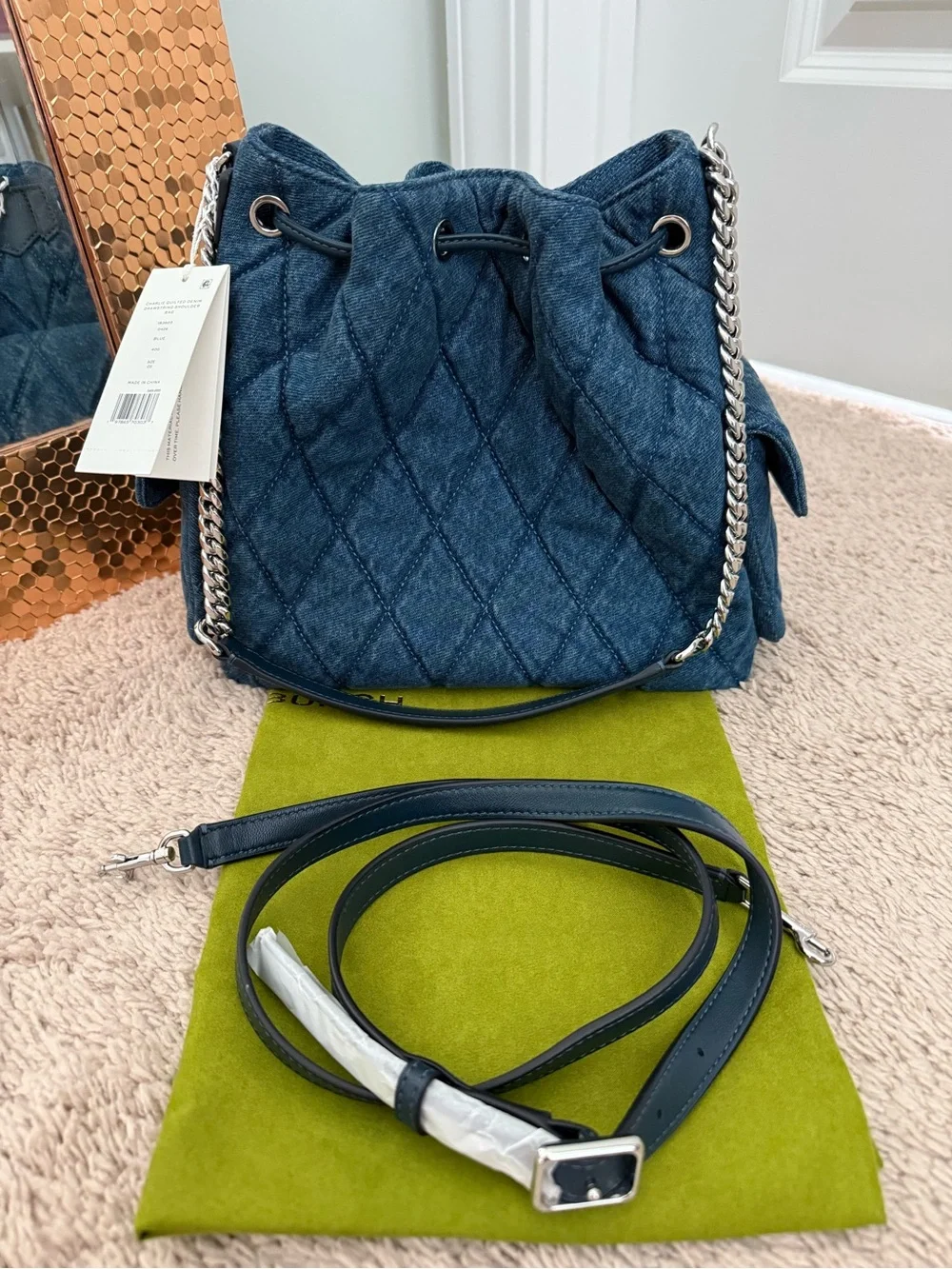 Tory Burch Charlie Drawstring Bag denim